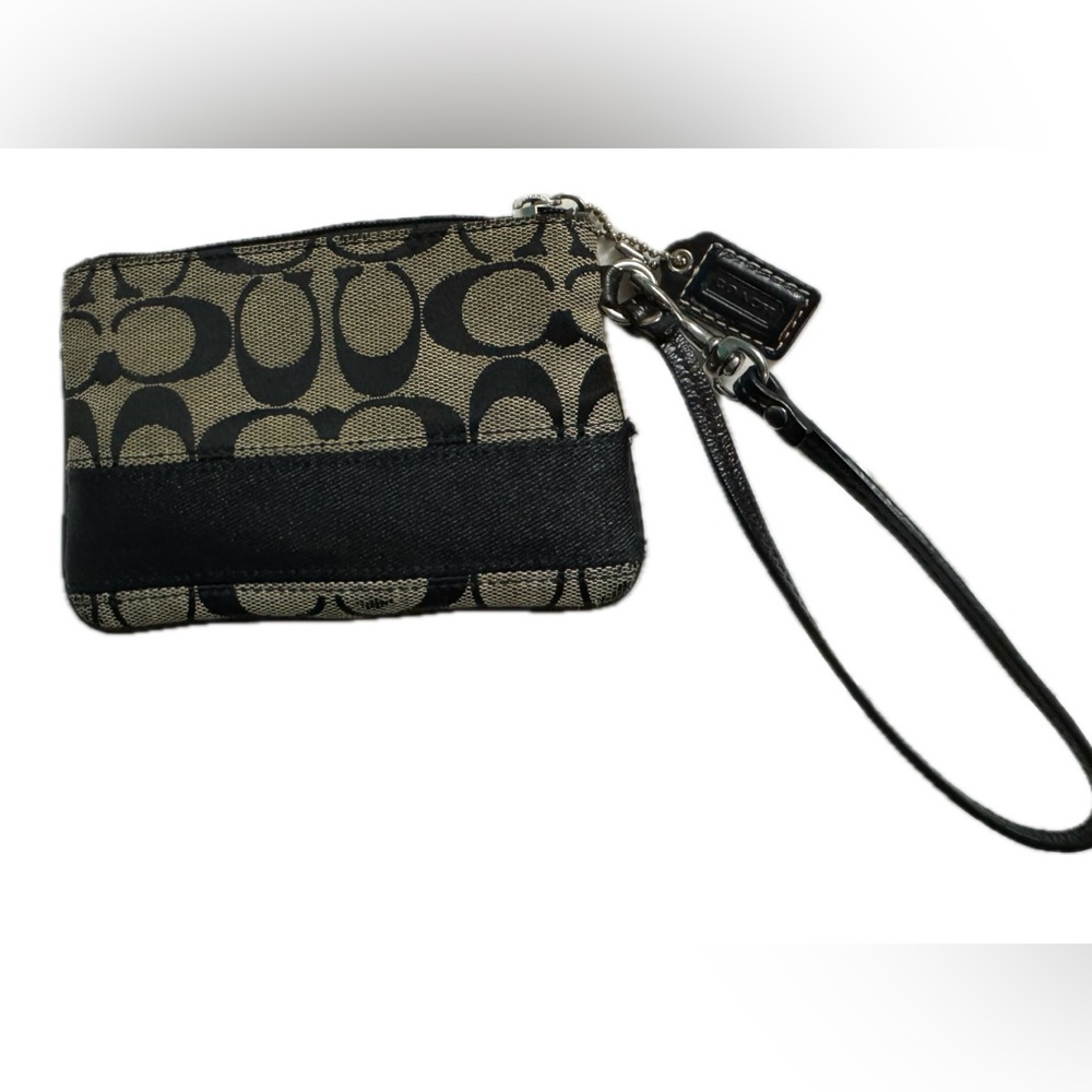 Coach Vintage Black and Tan Wristlet in Coach Signature Textile Jacquard